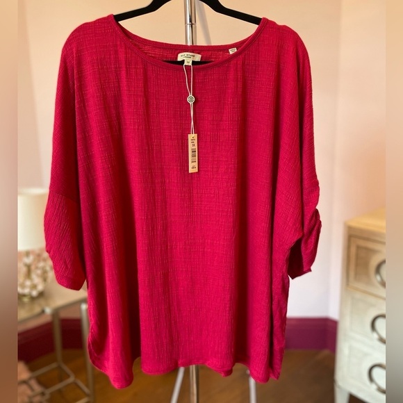 Max Studio Red Pink Blouse Top Short Sleeve 3X New NWT - Picture 3 of 12